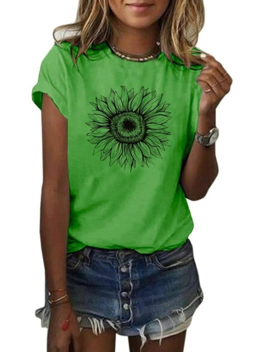 Summer Graphic Tee for Women | Short Sleeve Sunflower Print Loose Top